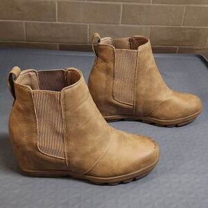 Athlefit Women's Wedge Boots Comfortable Ankle Wedge Brown Booties Size 9